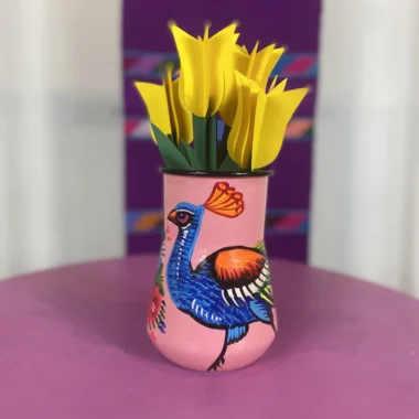 Enamel Peacock Vase - Pink