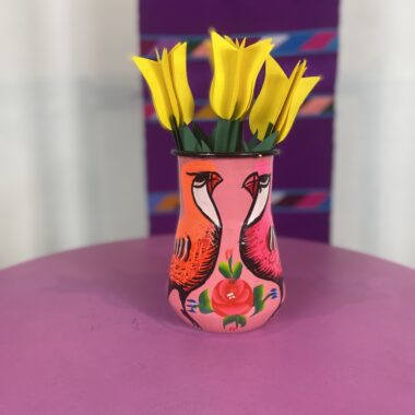 Enamel Peacock Vase - Pink with 2 Peacocks