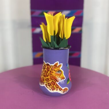 Enamel Peacock Vase - Purple with Tiger