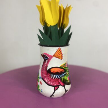 Enamel Peacock Vase - White