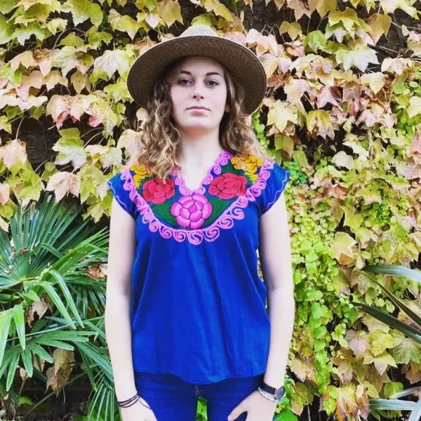 Mexican Embroidered T-Shirt — Midnight Blue Size M £25