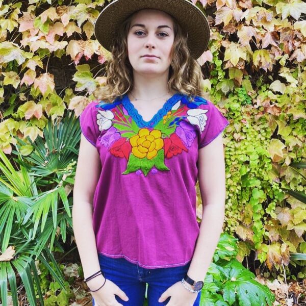 Mexican Embroidered T-Shirt — Pink-Size M £25