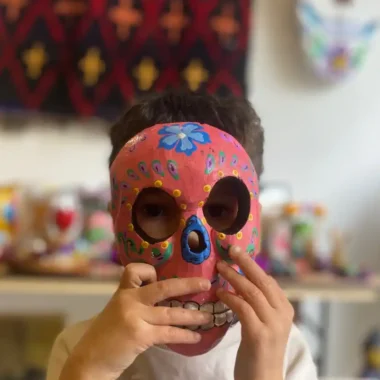 Wooden Hand-Painted Mexican Skull Mask
