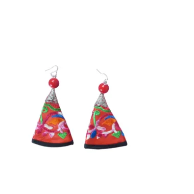 Yi Embroidered Earrings Red