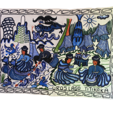 Peruvian Textile Folk Art Embroidered Wall Hanging- (white/blue)