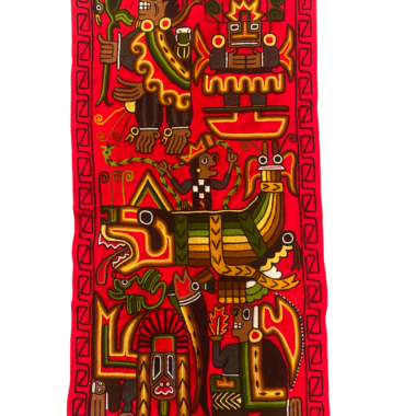 Peruvian Textile Folk Art Embroidered Wall Hanging - Red